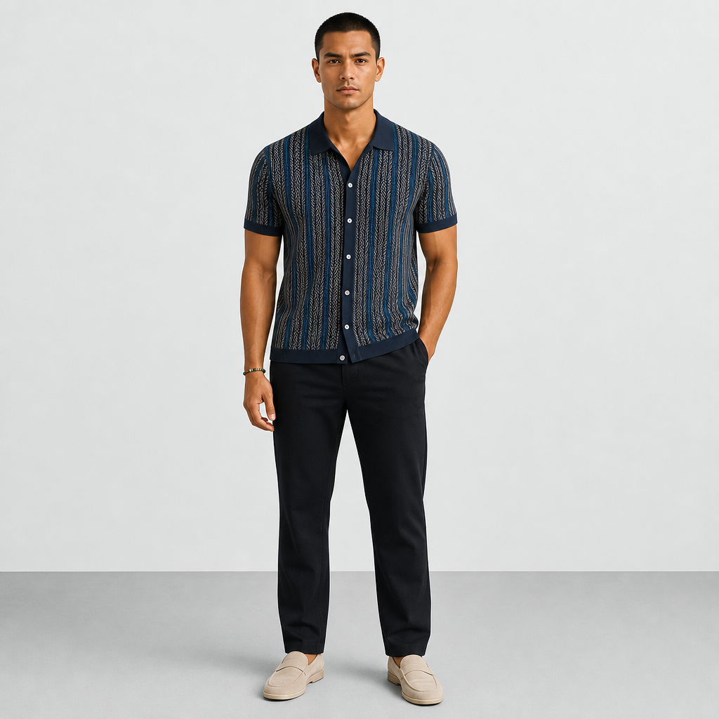 ALVARO — Organic Cotton Blend Herringbone Button-Down Shirt