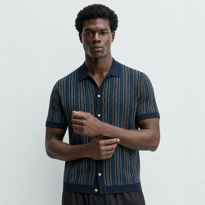 ALVARO — Organic Cotton Blend Herringbone Button-Down Shirt