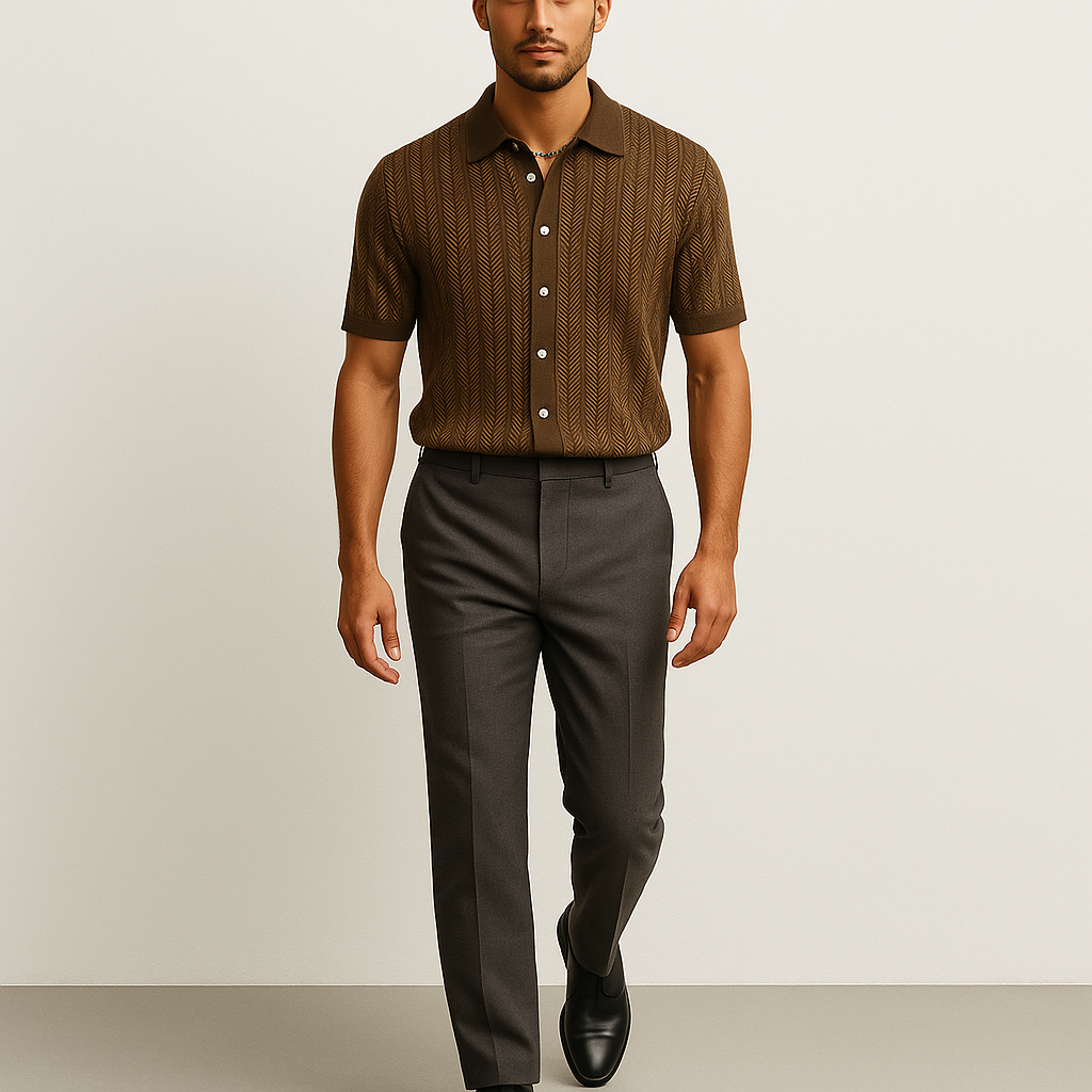ALVARO — Organic Cotton Blend Herringbone Button-Down Shirt