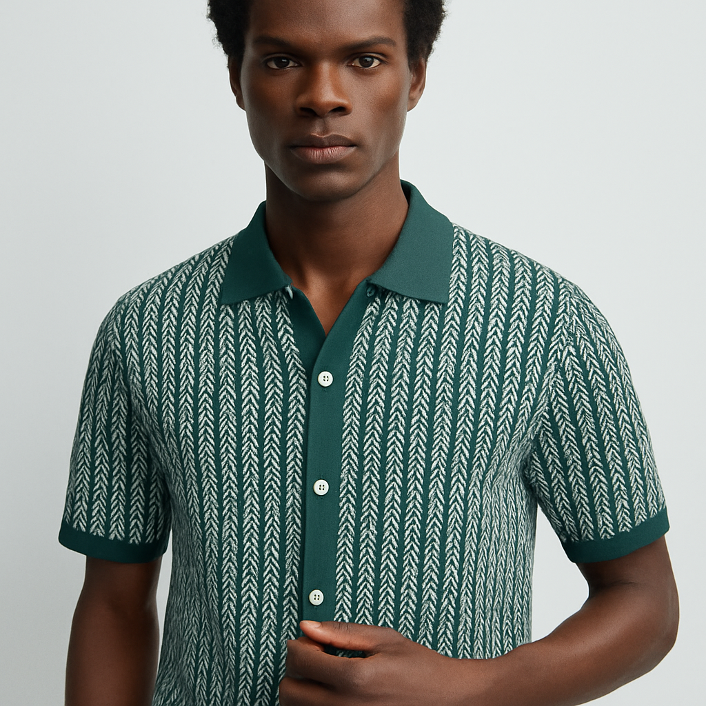 ALVARO — Organic Cotton Blend Herringbone Button-Down Shirt