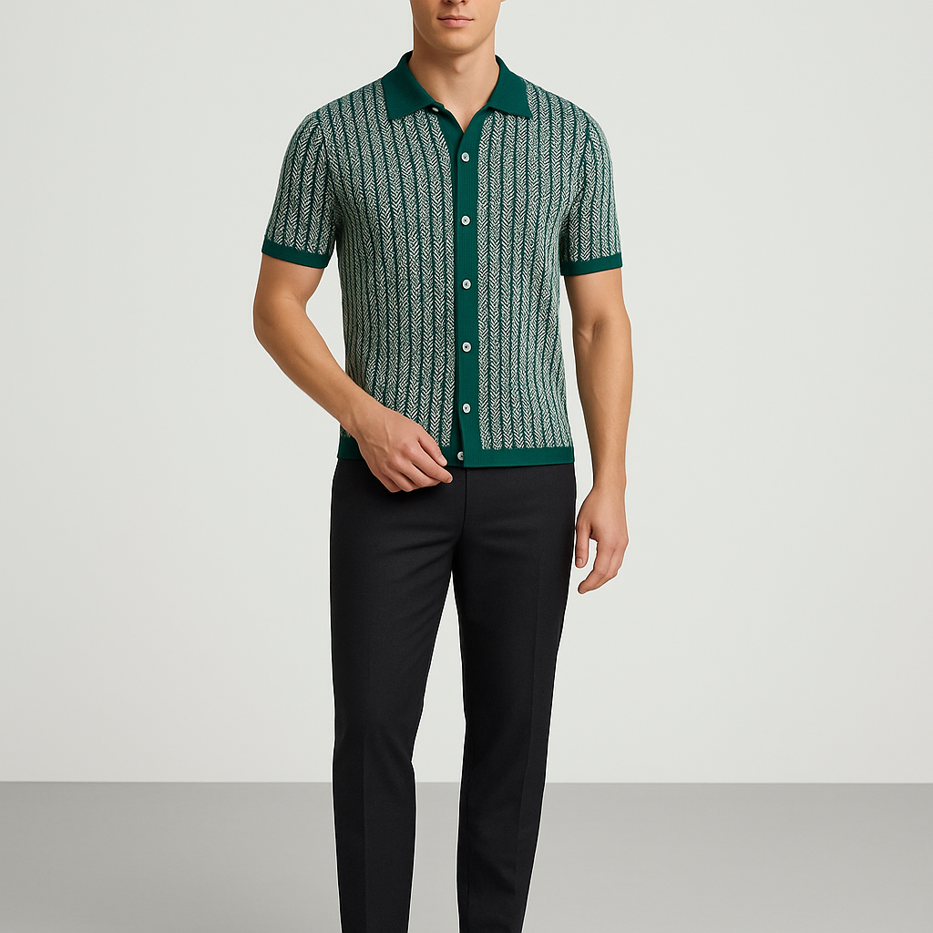 ALVARO — Organic Cotton Blend Herringbone Button-Down Shirt